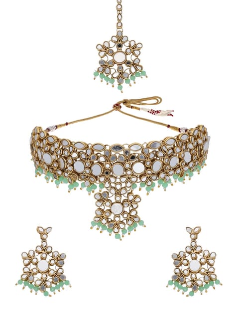Mirror Choker Necklace Set in Gold finish - LAKMO559