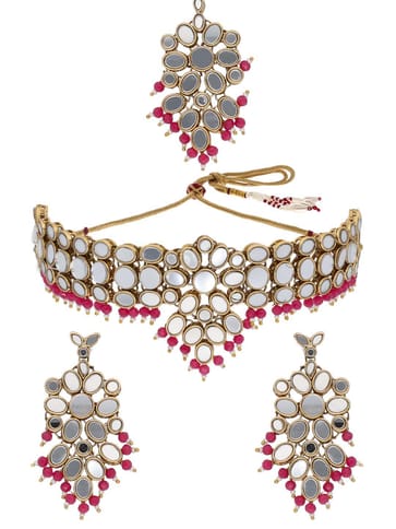 Mirror Choker Necklace Set in Gold finish - LAKMO554