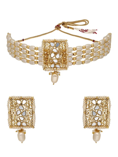 Mirror Choker Necklace Set in Gold finish - PRTH2539