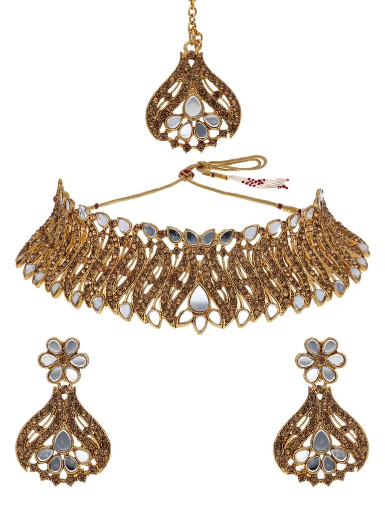 Mirror Necklace Set in LCT/Champagne color - AVM19008