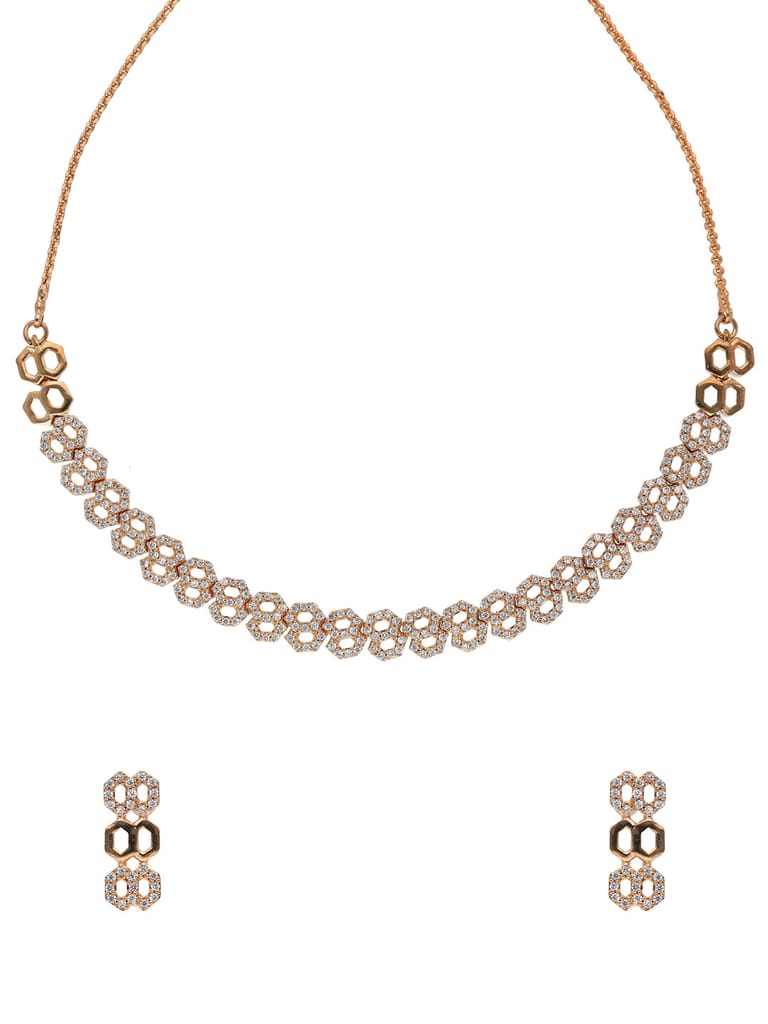 AD / CZ Necklace Set in Rose Gold finish - CNB15669