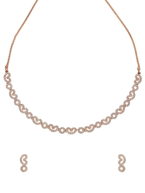 AD / CZ Necklace Set in Rose Gold finish - CNB15689