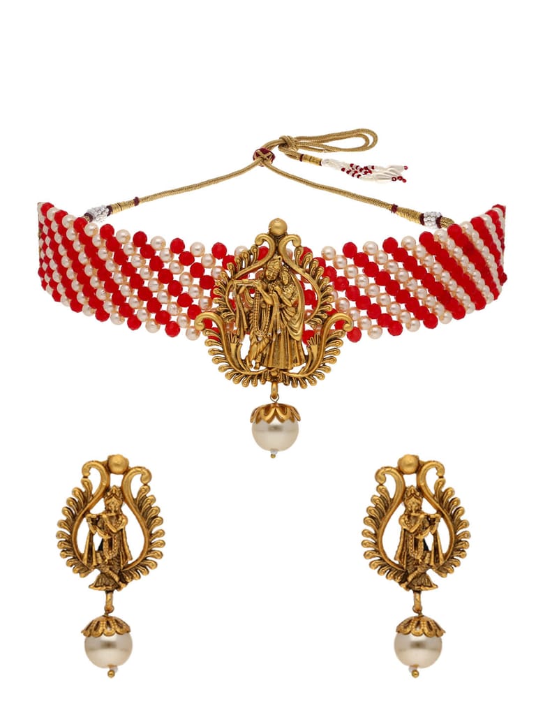 Temple Choker Necklace Set in Matt Gold finish - PRT2598