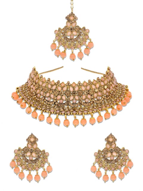 Antique Necklace Set in Oxidised Gold finish - CNB8494