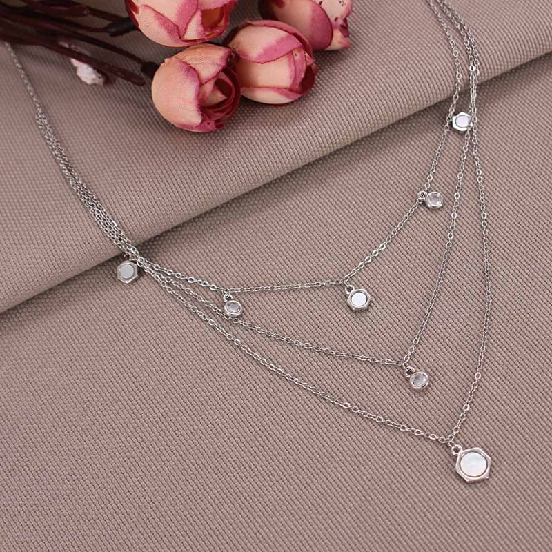 Western Necklace in Rhodium finish with MOP - CNB29978