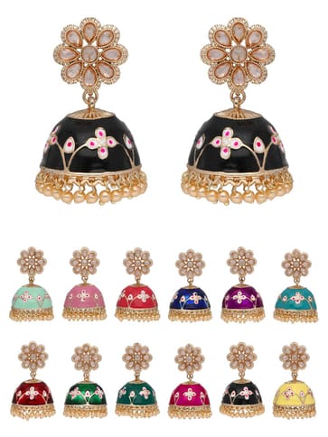 Meenakari Jhumka Earrings in Rose Gold finish - PARJ839