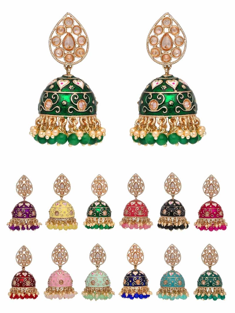 Meenakari Jhumka Earrings in Rose Gold finish - PARJ926