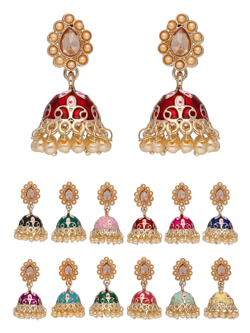 Meenakari Jhumka Earrings in Rose Gold finish - PARJ896