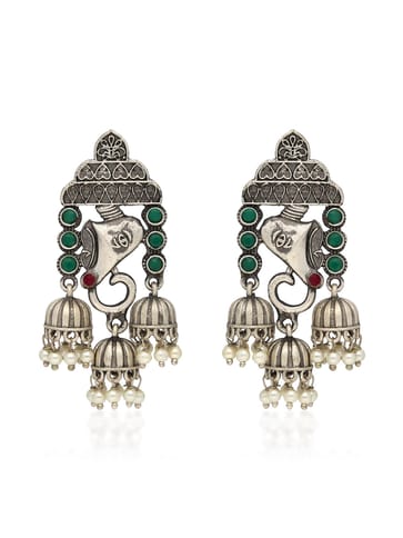 Oxidised Jhumka Earrings in Green color - CNB35252