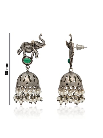 Oxidised Jhumka Earrings in Green color - CNB35246
