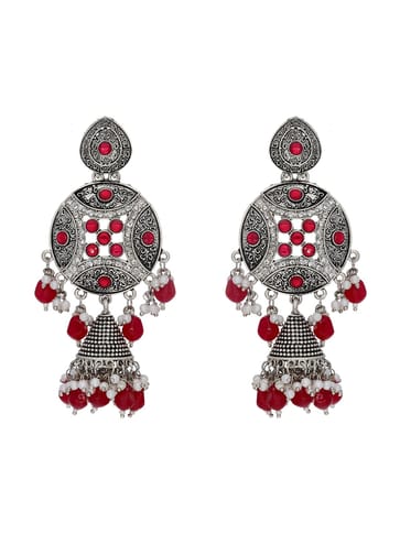 Oxidised Jhumka Earrings in Rani Pink color - CNB18039