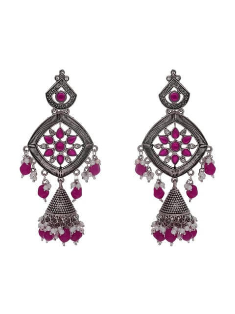 Oxidised Jhumka Earrings in Rani Pink color - CNB18044