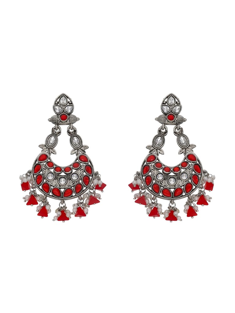 Oxidised Dangler Earrings in Red color - CNB18023