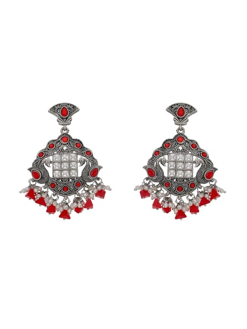 Oxidised Dangler Earrings in Red color - CNB18019