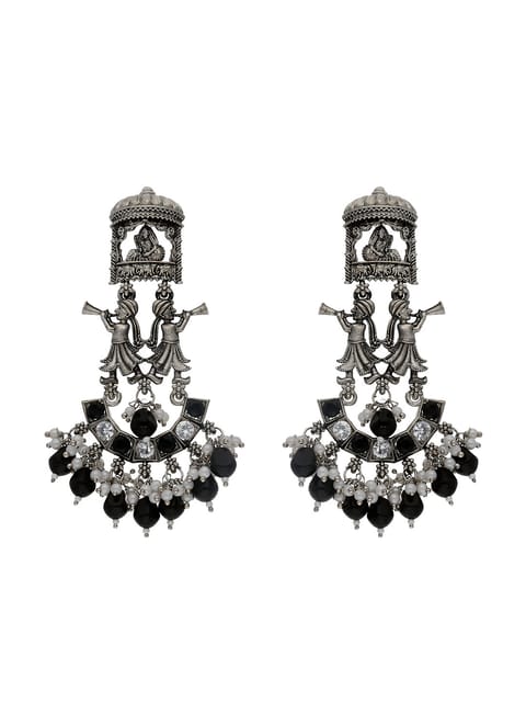 Oxidised Long Earrings in Black color - CNB18001
