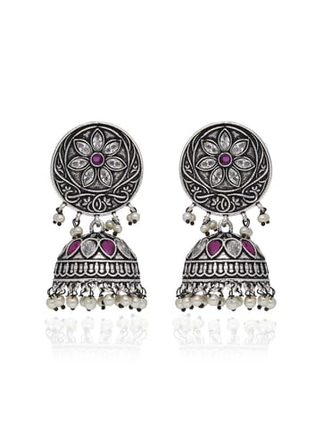 Oxidised Jhumka Earrings in Ruby color - CNB39317
