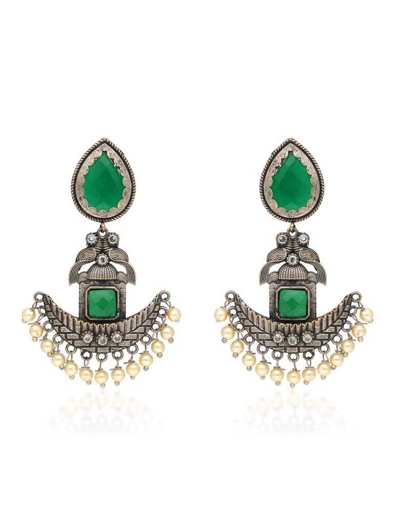 Oxidised Dangler Earrings in Green color - CNB35257