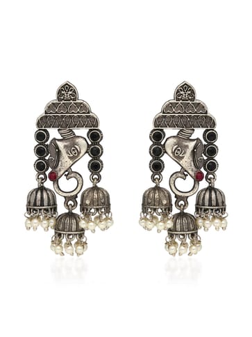 Oxidised Jhumka Earrings in Black color - CNB35250