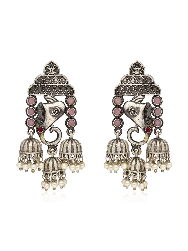 Oxidised Jhumka Earrings in Pink color - CNB35249