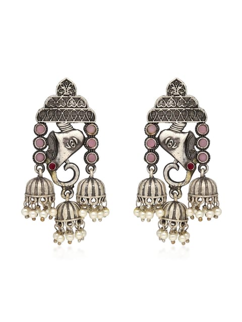 Oxidised Jhumka Earrings in Pink color - CNB35249