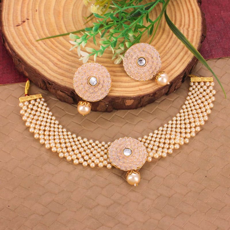 Meenakari Choker Necklace Set in Gold finish - PRT2549WH
