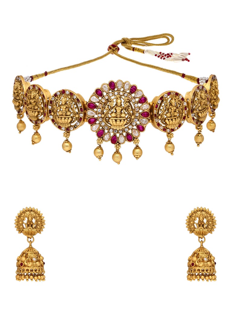Temple Choker Necklace Set in Rajwadi finish - RNK111