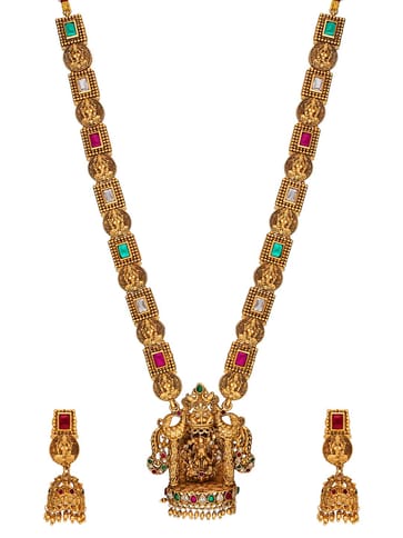 Temple Long Necklace Set in Rajwadi finish - RNK78