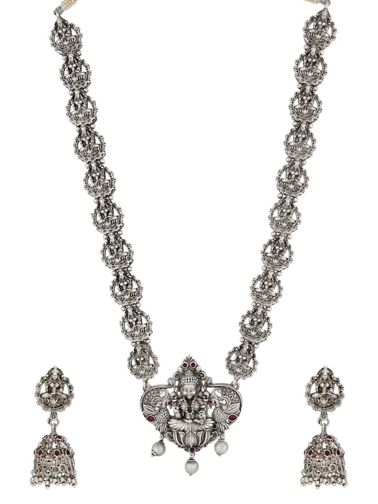 Temple Long Necklace Set in Oxidised Silver finish - RNK81