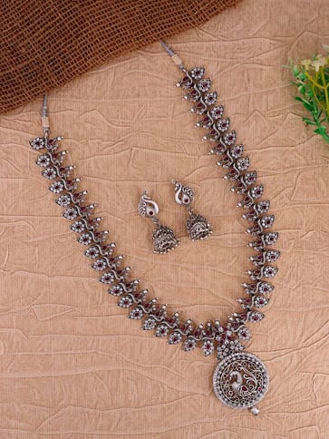 Long Necklace Set in Oxidised Silver finish - RNK86