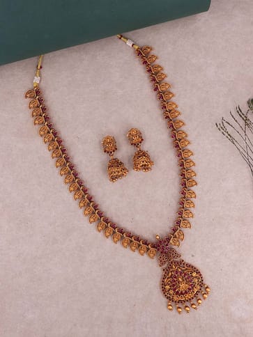 Temple Long Necklace Set in Gold finish - RNK126