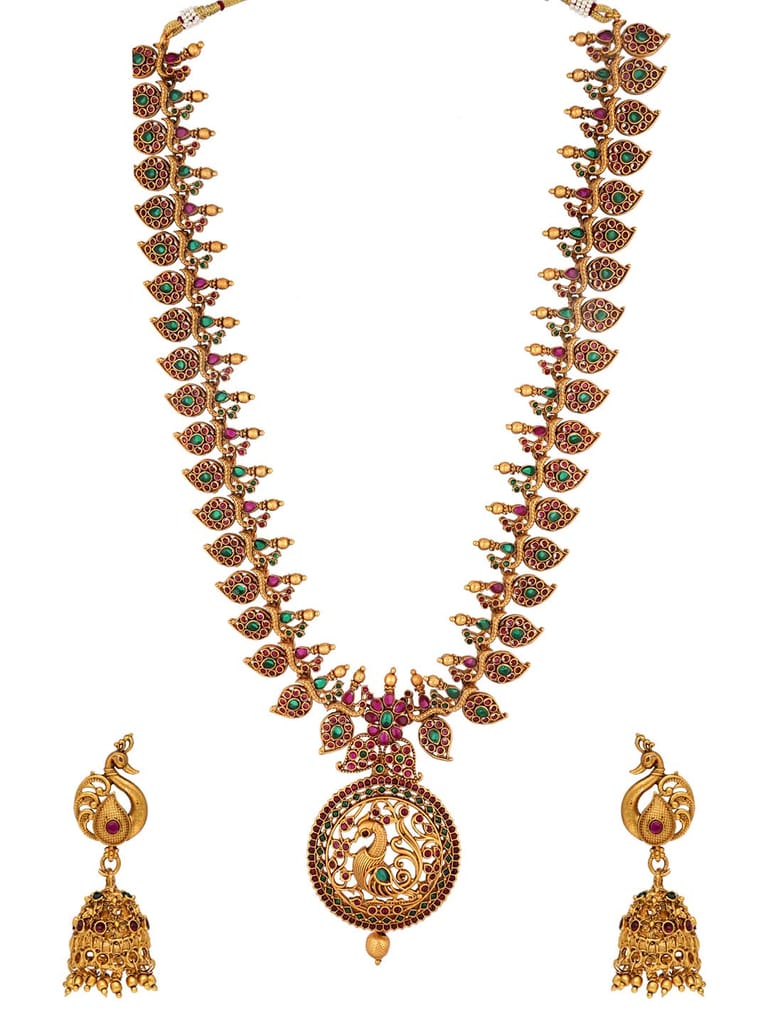 Antique Long Necklace Set in Gold finish - RNK138
