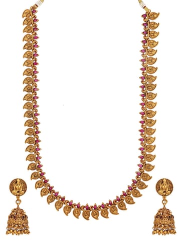 Temple Long Necklace Set in Gold finish - RNK145