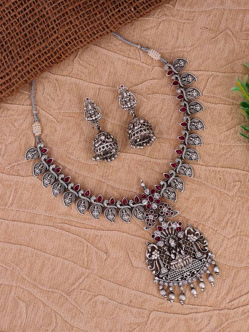 Temple Necklace Set in Oxidised Silver finish - RNK99