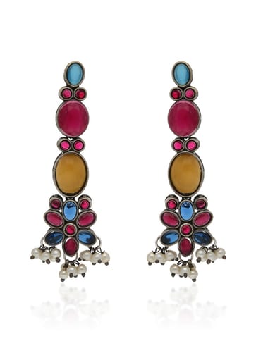 Oxidised Long Earrings in Multicolor color - CNB31533