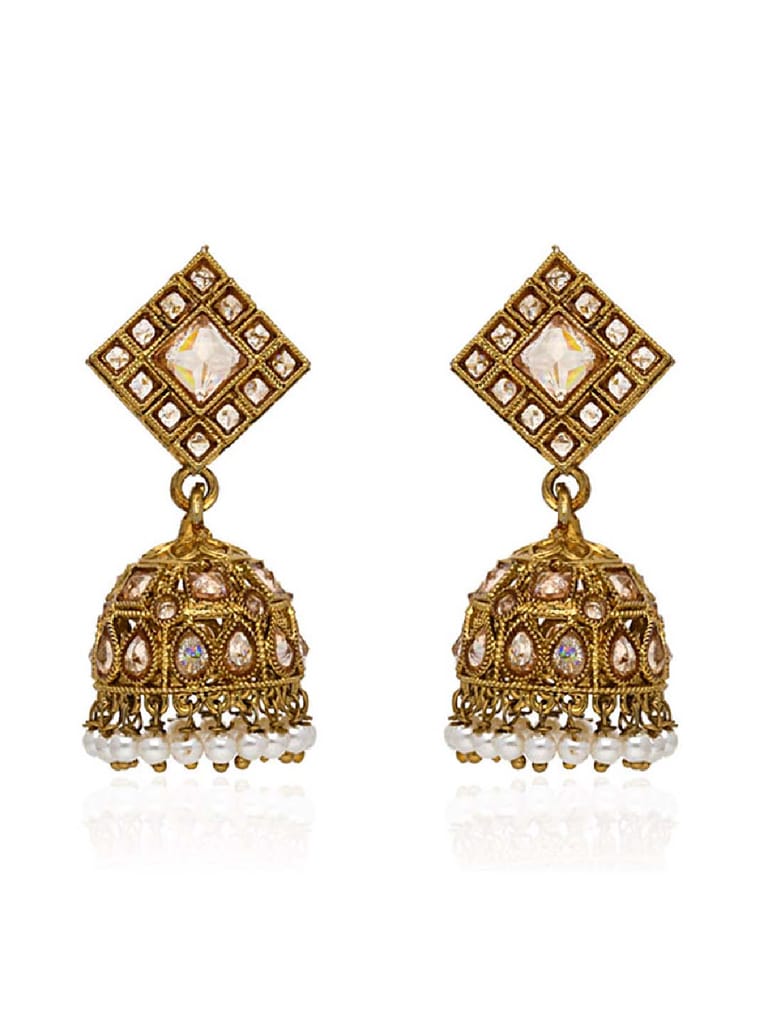 Reverse AD Jhumka Earrings in Mehendi finish - CNB28513