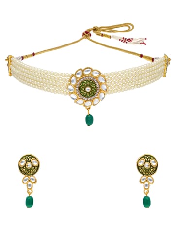 Pearls Choker Necklace Set in Gold finish - PSR126