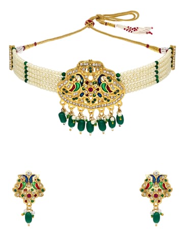 Peacock Choker Necklace Set in Gold finish - PSR129