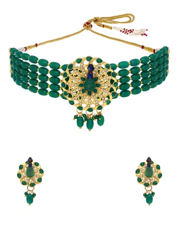 Peacock Choker Necklace Set in Gold finish - PSR133
