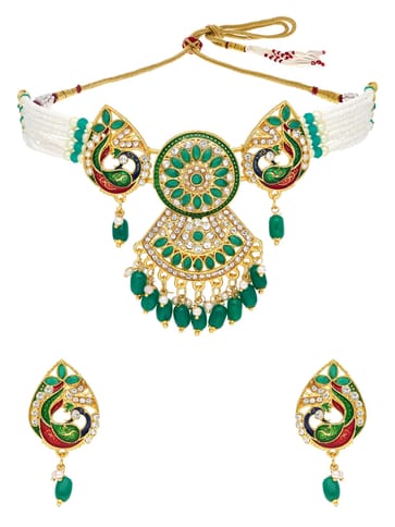 Peacock Choker Necklace Set in Gold finish - PSR134