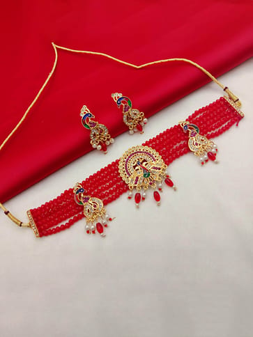 Peacock Choker Necklace Set in Gold finish - PSR131