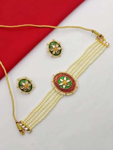 Meenakari Choker Necklace Set in Gold finish - PSR138