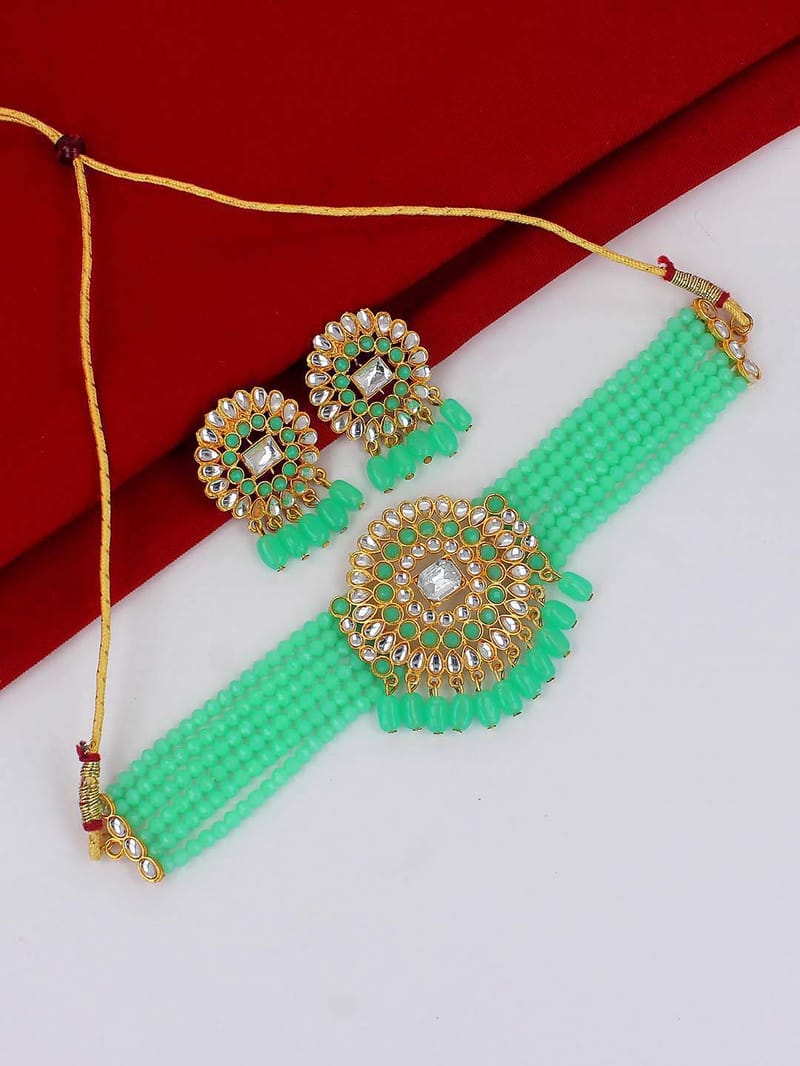 Kundan Choker Necklace Set in Gold finish - PSR91