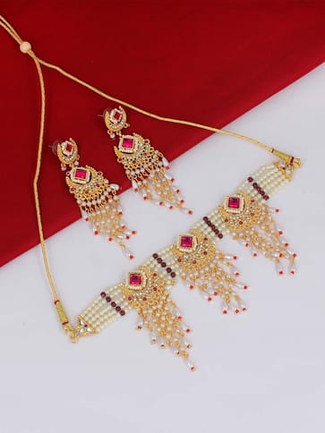 Pearls Choker Necklace Set in Gold finish - PSR135