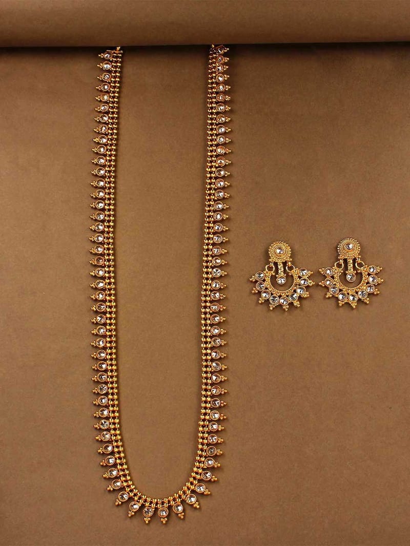 Antique Gold Long Necklace Set - CNB886