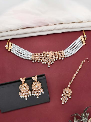 Reverse AD Choker Necklace Set in Rose Gold finish - CNB5078