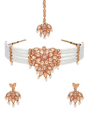 Reverse AD Choker Necklace Set in Rose Gold finish - CNB5086