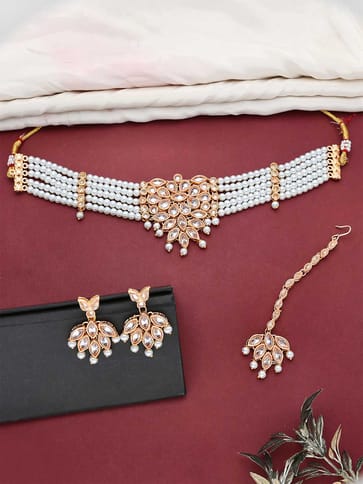 Reverse AD Choker Necklace Set in Rose Gold finish - CNB5086