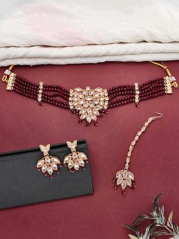 Reverse AD Choker Necklace Set in Rose Gold finish - CNB5088