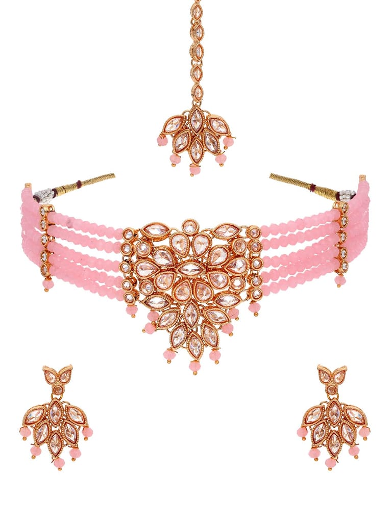 Reverse AD Choker Necklace Set in Rose Gold finish - CNB5089