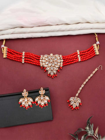 Reverse AD Choker Necklace Set in Rose Gold finish - CNB5090